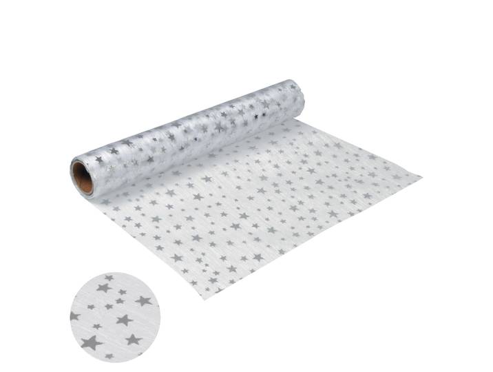 Tischläufer silberne Sterne, Organza, individuell anpassbar, 28 cm x 5 m