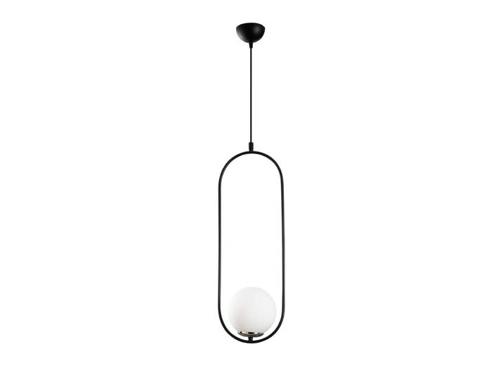 Suspension noir et abat-jour en verre opale