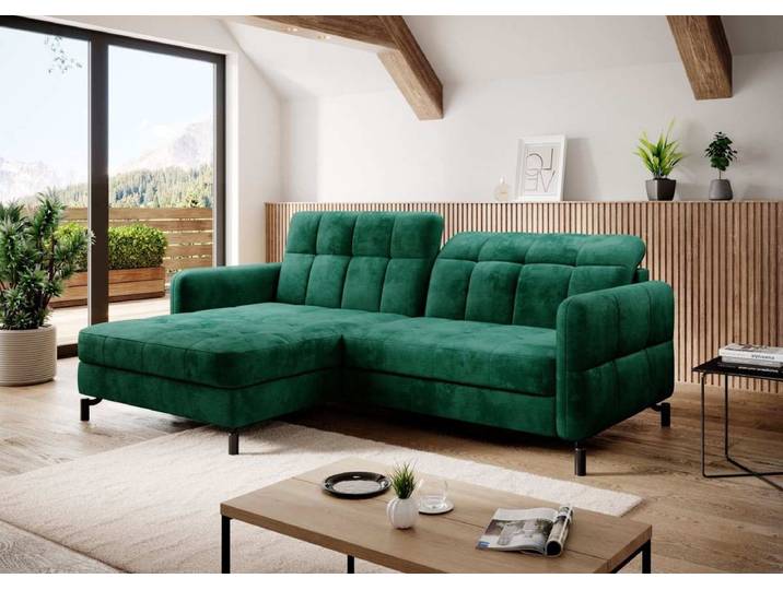 Designer Ecksofa Loria mit Schlaf- und Klappfunktion - Grau - Links - Luxusbetten24