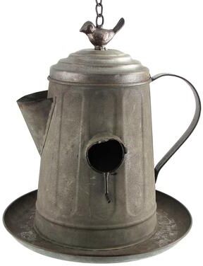 Zaer Ltd "Hanging Galvanized Teapot Birdhouse & Feeder ""Percolator"""