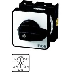 Eaton 019878 Spannungsmesserumschalter, T0, 20 A, Einbau, 3 Baueinheit(en), Kontakte: 6, 60 °, rastend, ohne 0-Stellung, Phase/Phase-Phase/N