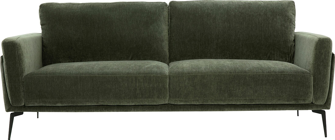 Miliboo Design-Sofa mit 3 Plätzen aus khakifarbenem Samteffekt-Gewebe und schwarzem Metall MOSCO