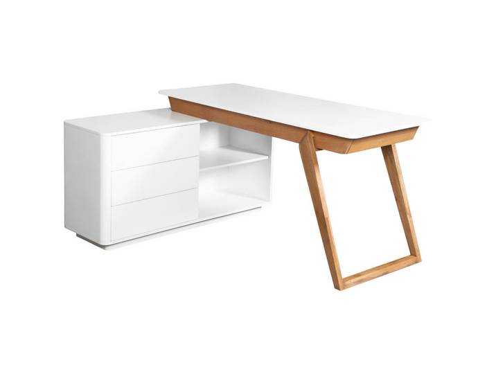 Livetastic Eckschreibtisch, Weiss, Eichefarben, Holz, Holzwerkstoff, Eiche, massiv, 3 Schublade(n) Schubladen, rechteckig, U-Form, 120x75x150 cm, Bsci, Büromöbel, Schreibtische, Eckschreibtisch