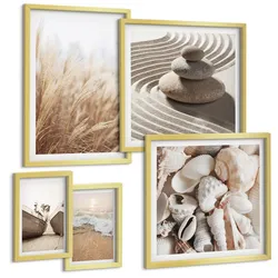BILDER SET 5er Set - 50x50 cm & 20x30 cm & 40x60 cm Goldrahmen - Wolkenmeer, Traumfänger, Gras