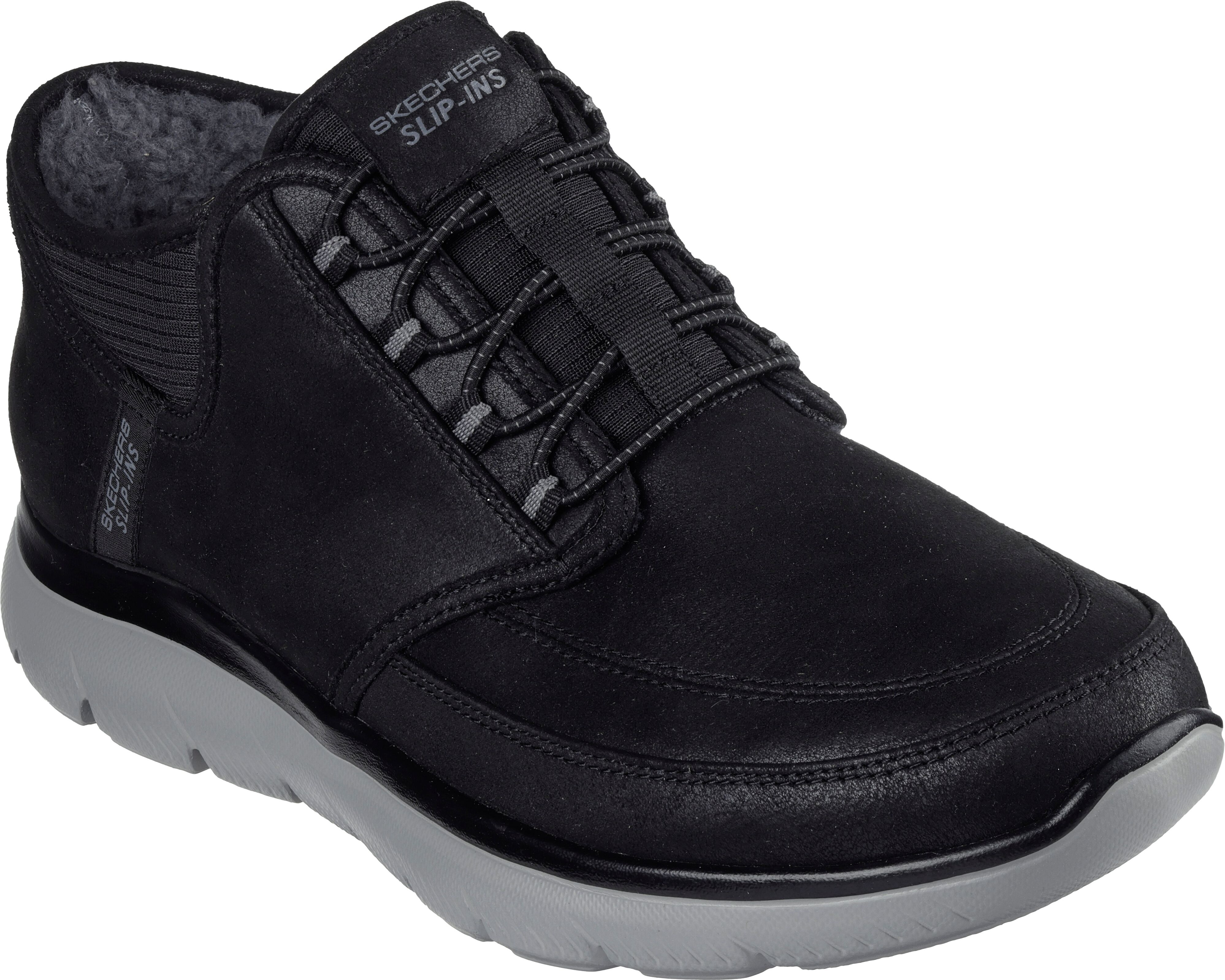 Slip-On Sneaker SKECHERS "SUMMITS", Herren, Gr. 39, Warmfutter, schwarz, Textil, Schuhe Slip-On Sneaker, Schnürboots, Mid Cut Sneaker mit Hands Free Slip-Ins™ schwarz 39, Warmfutter