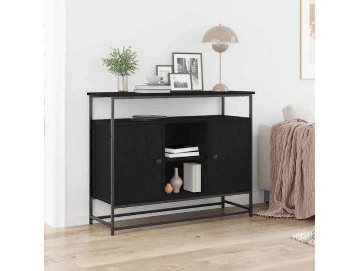 furnicato Sideboard 100 x 35 x 80 cm Schwarz eichen-optik (1 St), Stabile Anrichte mit 4 Regalböden und Stahlgriffen für Wohnzimmer