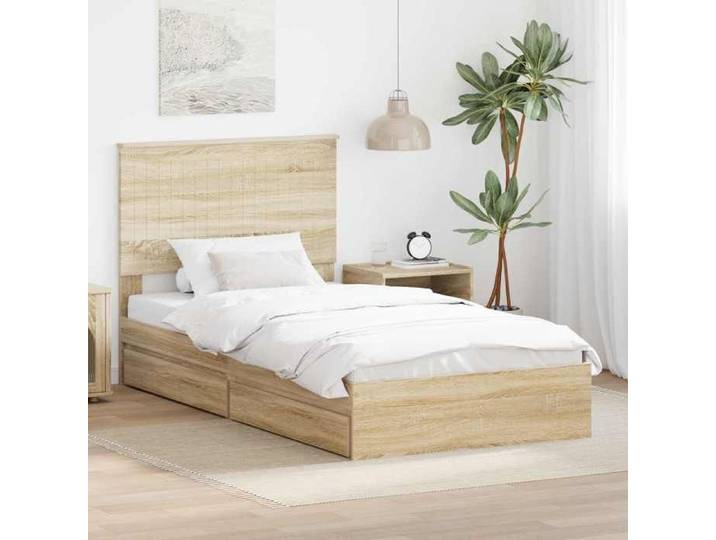 Moderne Lit de Rangement - Chêne Sonoma - 100x200 cm - Bois d'ingénierie - Lit couchage @FR 1244