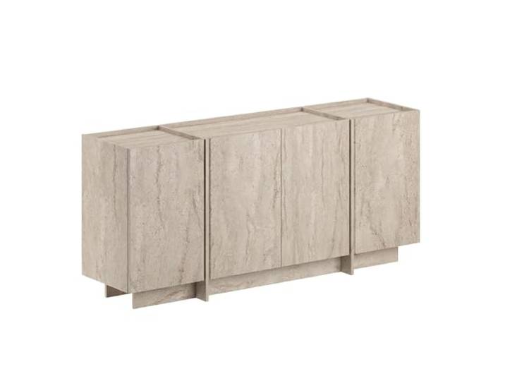 Moderner Konsolentisch, Travertine-Farbe, 180 x 80 x 45 cm 100% melaminbeschichtete Spanplatte, 18 mm dick Soft-Close-Scharniere & zahlreiche Regale stilvolle Ergänzung für Jede Heimdekoration