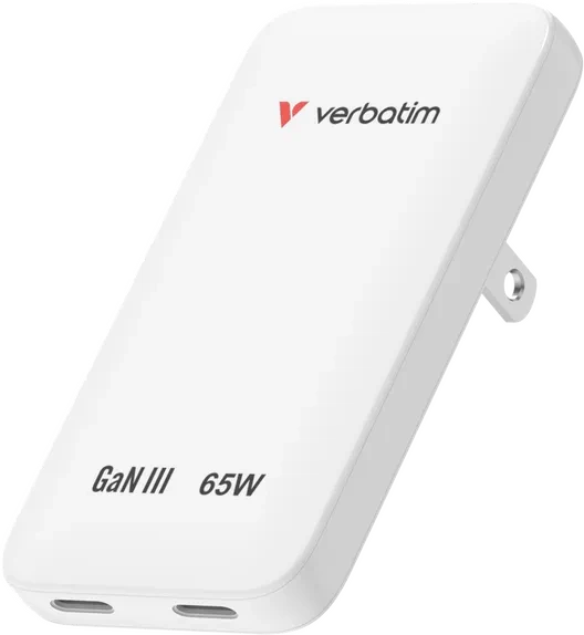 VERBATIM Essentials Slim GaN-Ladegerät 65W US/EU/UK - 2x USB-C PD 65W - weiß