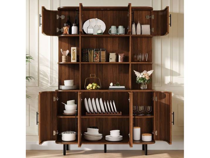 MEUBLIV Buffet haut 8 portes MDF finition noyer 120 x 20 x 180 cm pieds métal
