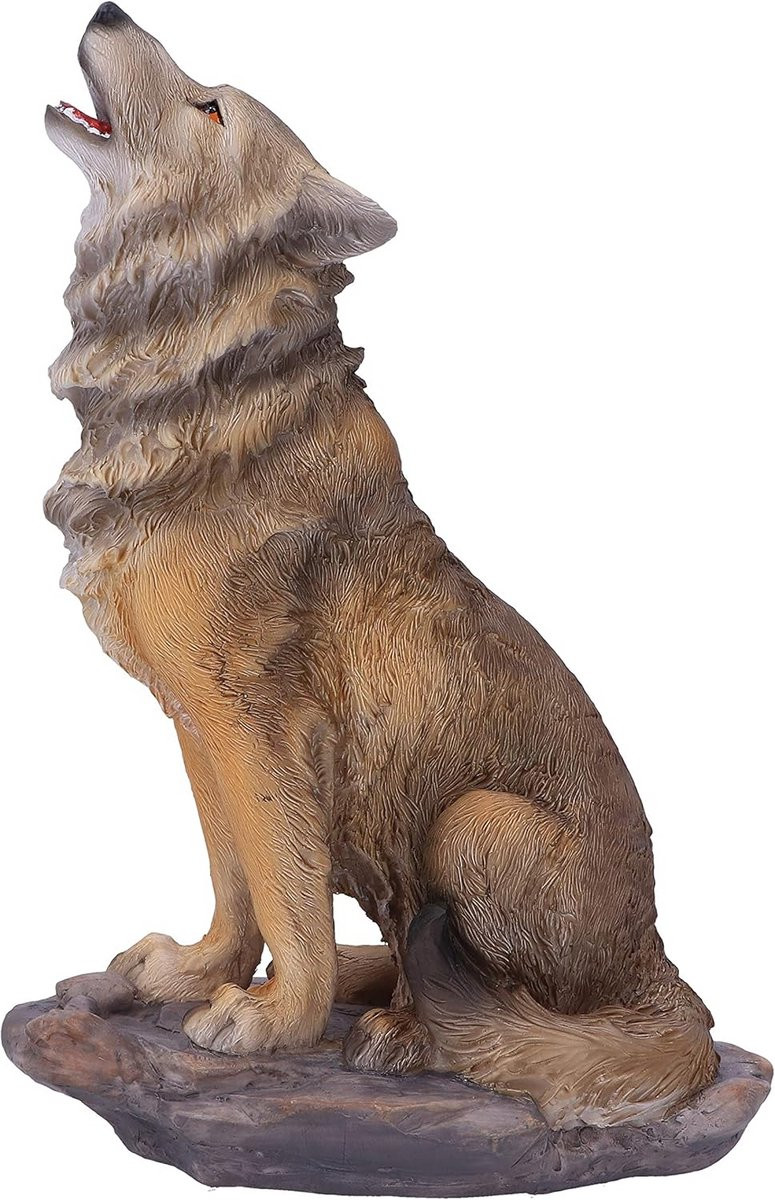 Huilende Wolf Figuur - Decoratief Dierenbeeld - Handgeschilderd - Bruin - 20 cm