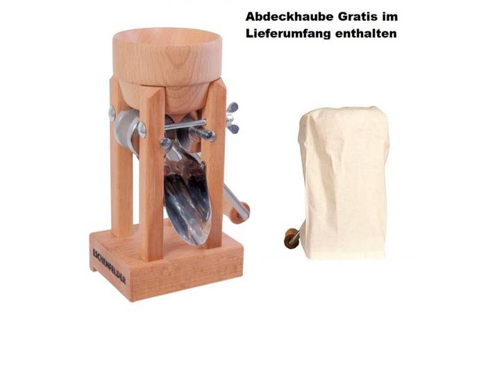 Eschenfelder Getreidemühle Kornquetsche Tischmodell Holztrichter und Alutrichter Sparsets manuell, (4 Stück), Kurbel 20-25cm, Tisch-Schraubzwinge, Reinigungsbürste, kostenfrei