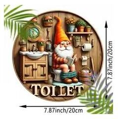 Inspired Finds Country Farmhouse Style Wooden Toilet Sign Charming Dwarf Design Round 8x8 Inch multi