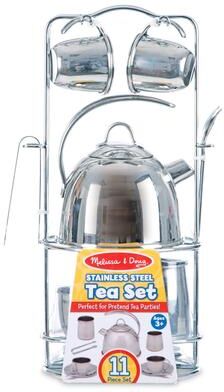 Melissa & Doug Stainless Steel Tea Set and Storage Stand, 11 Pieces - Silver