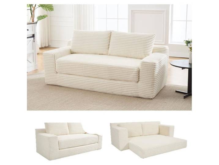 Canapé Convertible 2 Places Blanc Canapé-Lit Compact FloraGrace Pour Petit Espace Sans Montage 132x66x86cm