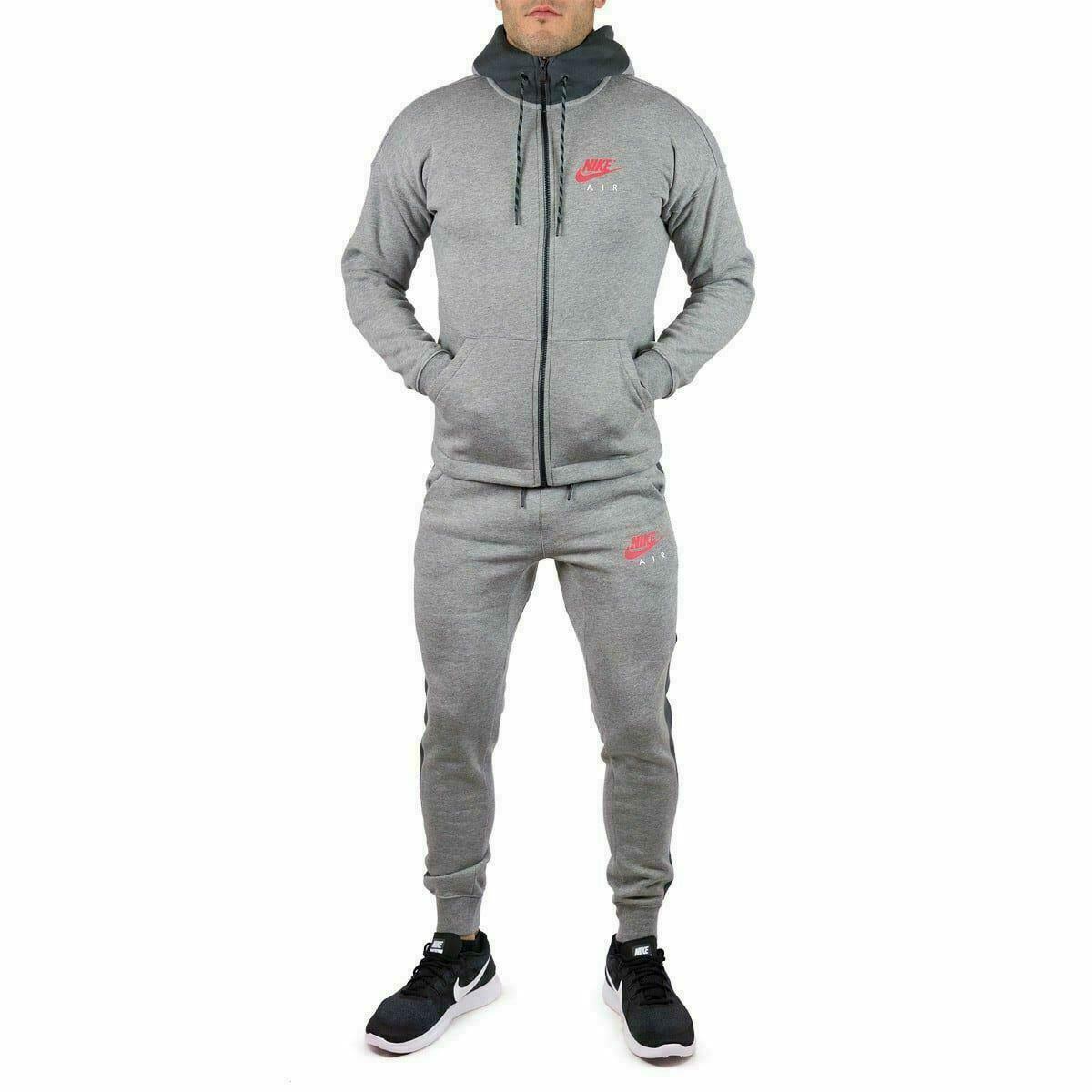 Nike Air Herren Fleece-Trainingsanzug Full Set Grau