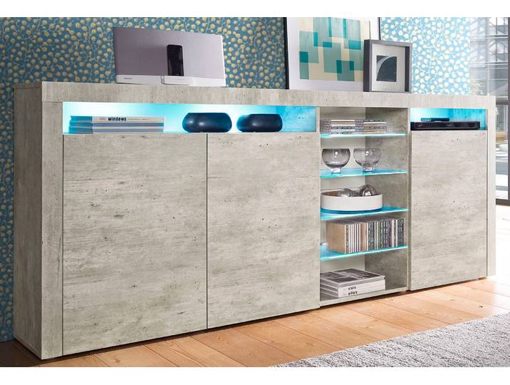Highboard BORCHARDT MÖBEL Santa Fé, Sideboard mit eleganten Glasböden, Breite 200 cm , grau (beton, optik), B:200cm H:89cm T:35cm, Holzwerkstoff, Sideboards, Highboard, Breite 200 cm