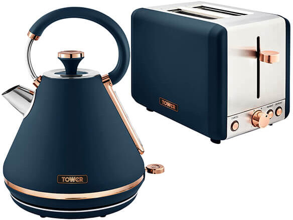 Tower Cavaletto Pyramid Kettle and 2 Slice Toaster Set Midnight Blue