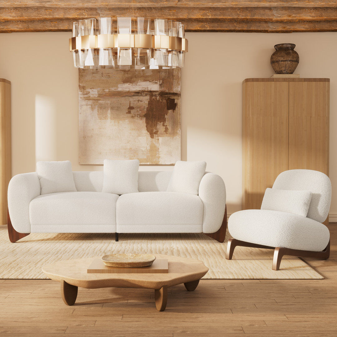 Metro Cloud Modern Sherpa Sofa with Wood Wedge Legs White 4