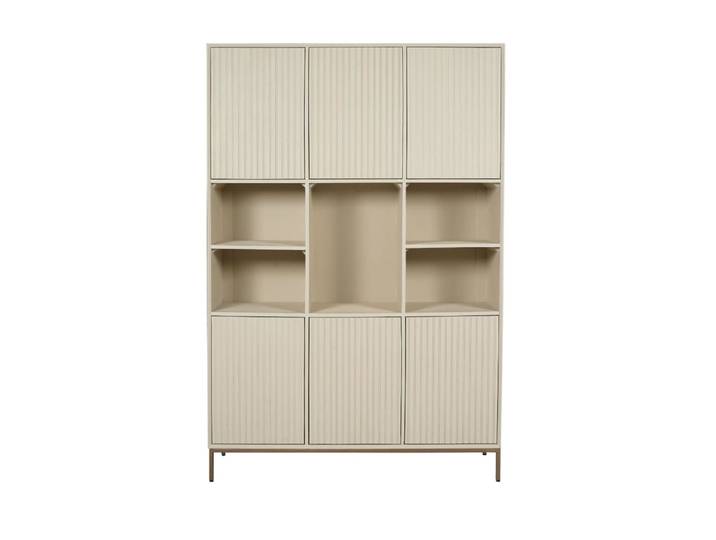Bibliothèque étagère beige 6 portes rainurées