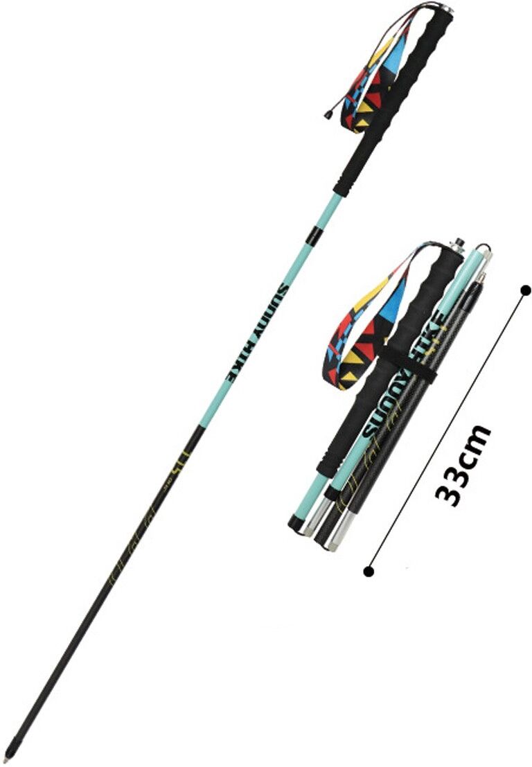INF 2er-Set Carbonfaser Trekkingstöcke 115cm Blau / Marineblau - 4-teilige zusammenklappbare Wanderstöcke mit EVA-Schaumgriff