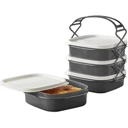 JTI Grosse Lunchbox in 4 Teilen, Lunchbox, Weiss, Grau