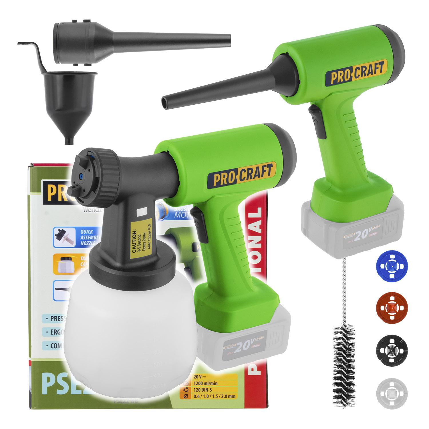 Procraft PSE22bb accu verfspuitpistool 20 V Brushless Solo - zonder accu en oplader