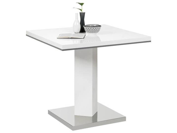 Carryhome Esstisch, Grau, Weiß, Edelstahl, quadratisch, Säule, Bodenplatte, 80x76x80 cm, Esszimmer, Tische, Esstische, Esstische quadratisch