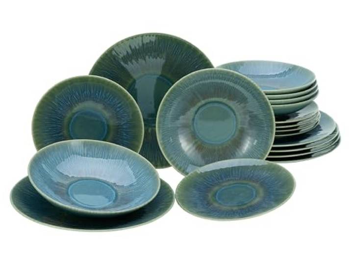 CreaTable\, 10688\, Série Sea Breeze Green\, service de vaisselle\, ensemble de plats 18 pièces.
