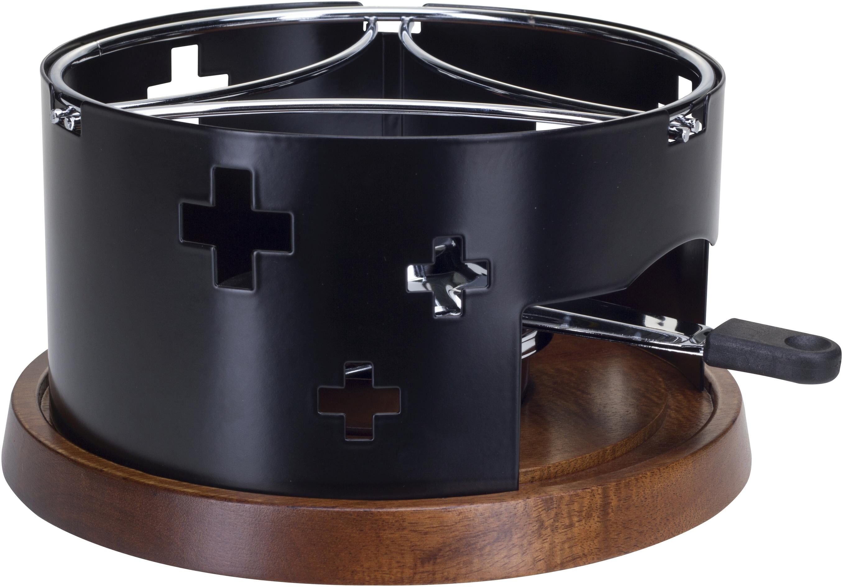 NOUVEL Fondue "CH-Kreuz", schwarz, H:11cm Ø:23cm, Fondues, Akazienholz aus China, Fondue schwarz Einheitsgröße