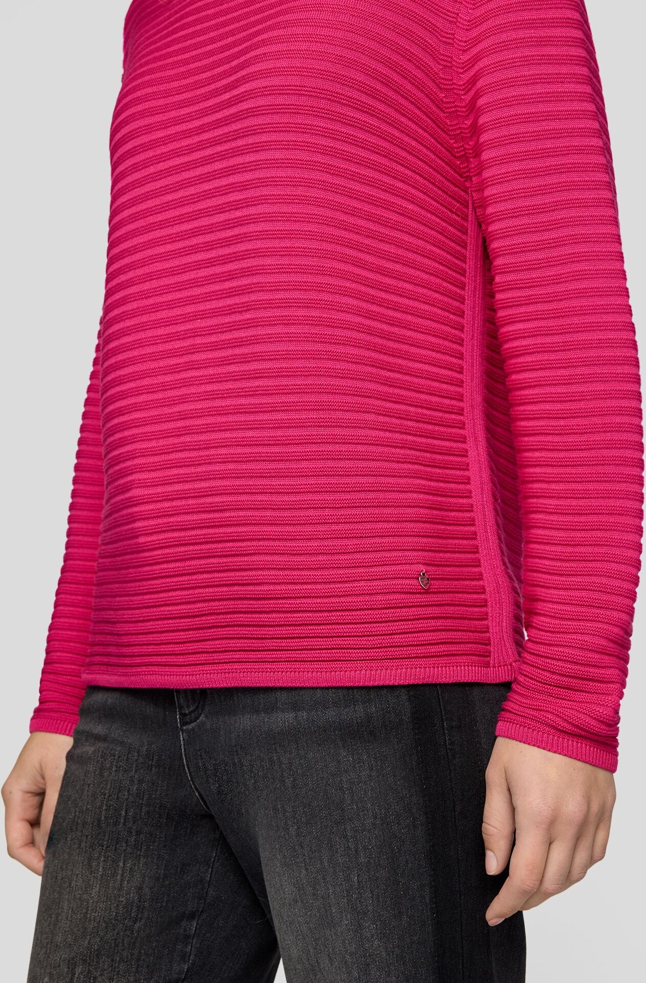Rundhalspullover RABE, Damen, Gr. 38, rosa (malve), Rippstrick, Obermaterial: 50% Baumwolle, 50% Polyacryl, Strukturmuster, gestreift, regular fit taillenbedeckt, Rundhals, Pullover Rundhalspullover, mit Streifen Muster malve 38