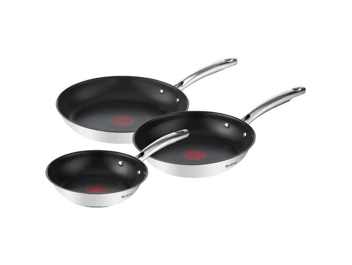Tefal Pfannenset Tefal Duetto+, Schwarz, Edelstahl, Metall, 3-teilig, rund, Kochen, Pfannen, Pfannensets