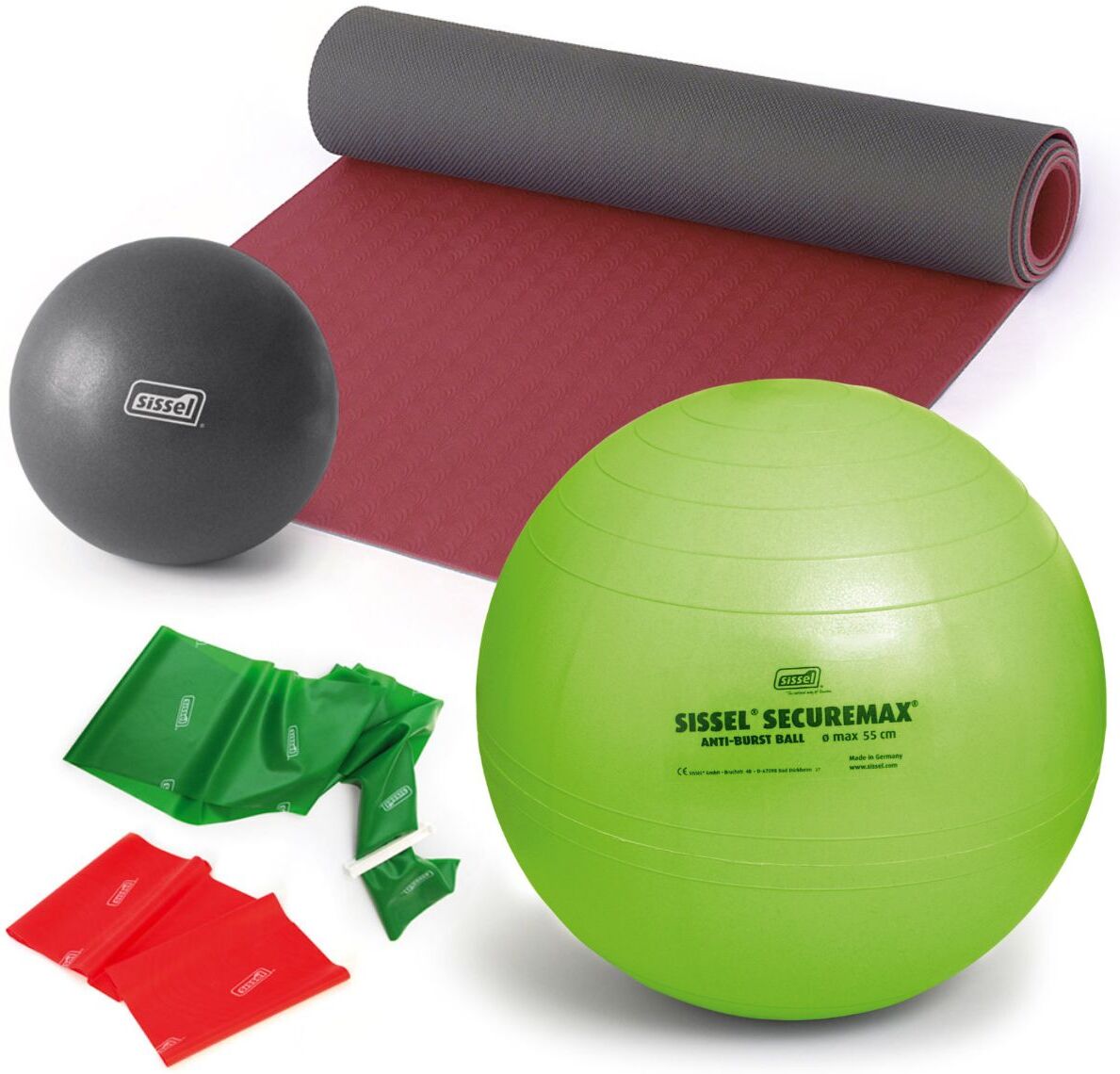 Sissel KIT "PILATES CON GIORGIA" 2: Terra Yoga Mat Soft Ball FitBall FitBand Palla cm 55