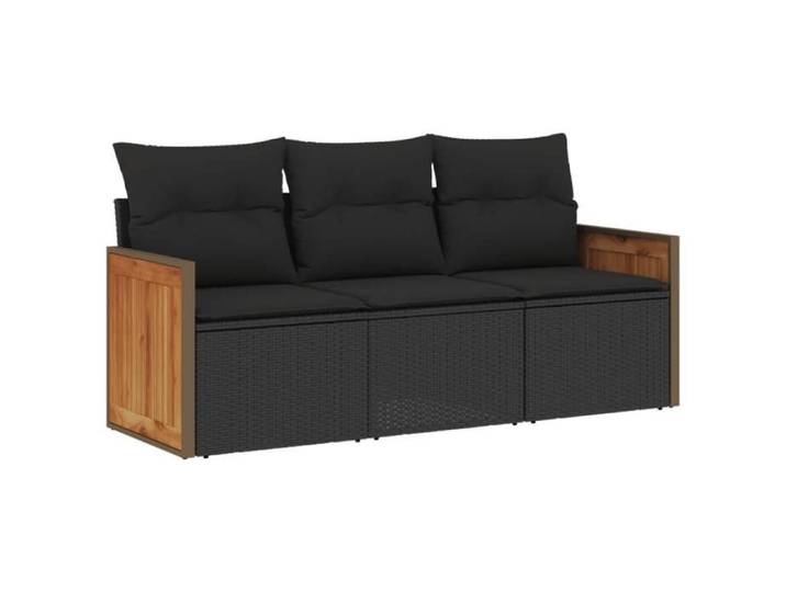 VD Salon de jardin 3 pcs avec coussins noir résine tressée Mobilier outdoor @EU8176BONE