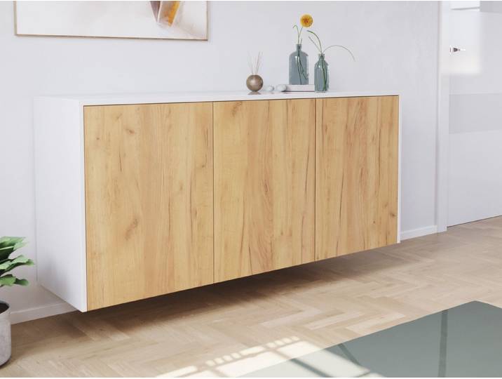 Magnolia Home Kommode Design Sideboard Kommode Genesis B hängend 150cm 3 Türen Weiß Hgl Eich