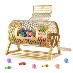VEVOR Tombola Trommel, 295xØ167mm, Lostrommel mit Fassungsvermögen von 2500 Lose oder 100 Lotteriebälle, Gewinnspieltrommel mit Kurbel & Dreiecksständer, für Veranstaltungen & Feiern, Gold
