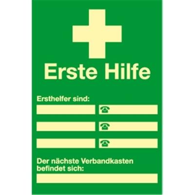 Schild Ersthelfer Verzeichnis zur Selbstbeschriftung,Kunststoff,nachleucht., 200x300 mm