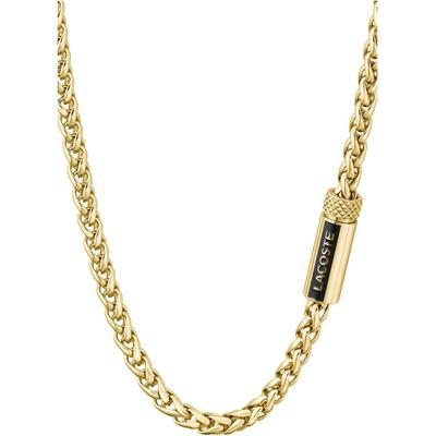 Edelstahlkette LACOSTE "SPELT", gold (gelbgoldfarben, grün), Halsketten, Herren, Edelstahl, L: 56 B: 4mm, Edelstahlkette, mit Emaille, B:4mm