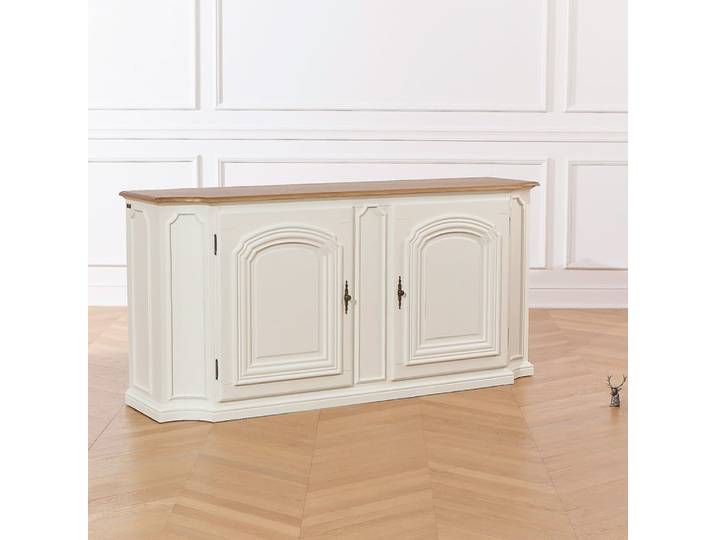 Buffet style shabby chic, plateau chêne, 2 portes blanc