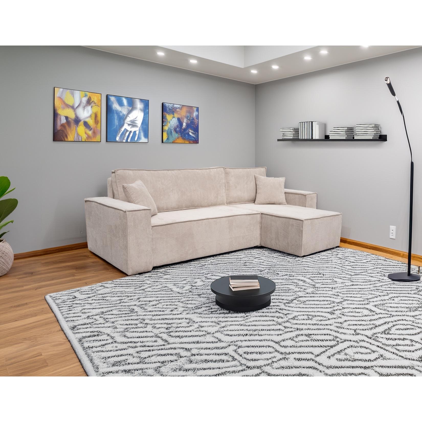 M-Punkt Wohnlandschaft Ecksofa COMO Cord mit Bett Sofa Schlafsofa Ottomane rechts links universell - Creme