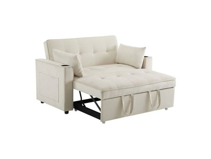 Canapé-lit rabattable multifonction avec porte-gobelets et un coussin mobilier polyvalent pour séjour chambre et home cinéma-Beige