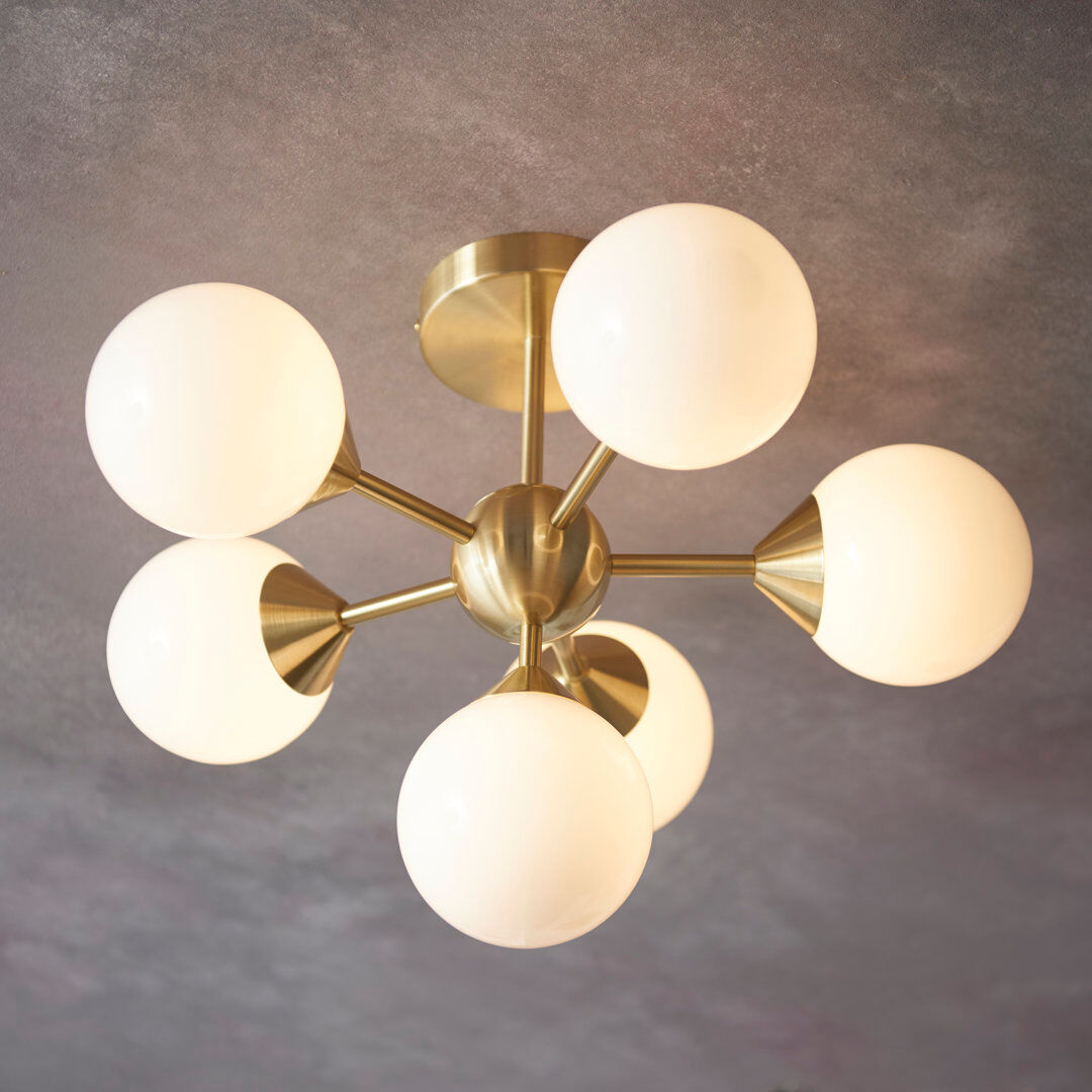 Etta Avenue Jaxon Glass Semi Flush Mount Satin brass/gloss white glass 37cm W X 49.8cm D