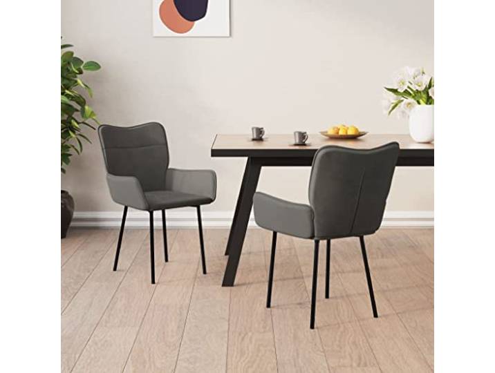 KGHFDVB Esszimmerstühle 2 STK. Dunkelgrau Samt mit Metallrahmen Samtbezug, ergonomische Polsterung, Metall-Sperrholzrahmen, 110 kg Belastbarkeit, offene Flamme vermeiden