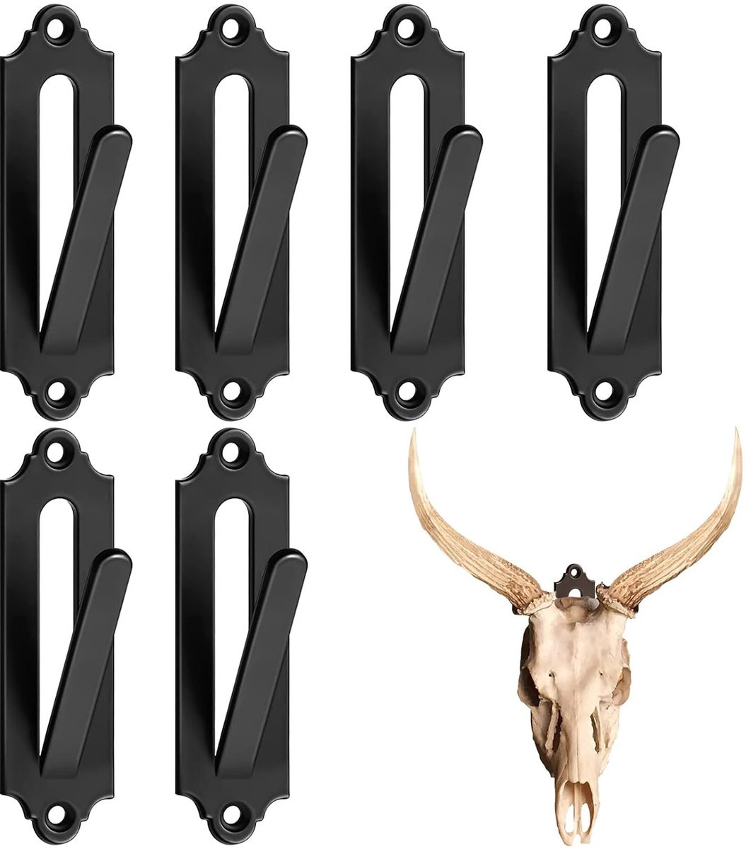 6-Delige Schedel Wandhaak Set - Zwart Stalen Wandhaak voor Decoratie met Montageset