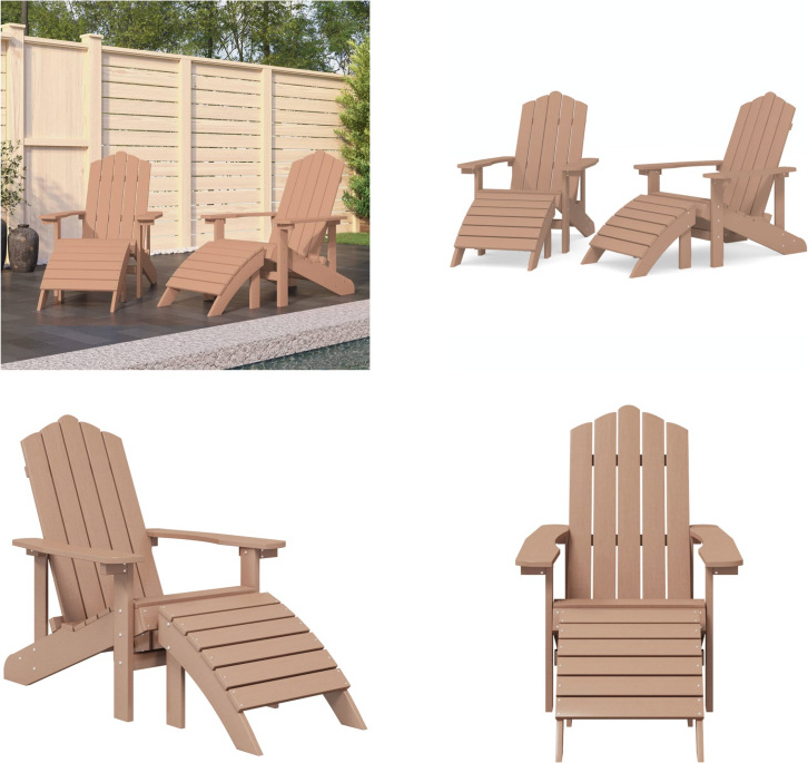 vidaXL Adirondack Gartenstühle 2 Stk. mit Hockern HDPE Braun - Gartenstuhl - Gartenstühle - Outdoor Stuhl - Gartensessel