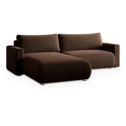 ECKSOFA TURIN M Braun Velours-Stoff mit Schlaffunktion
