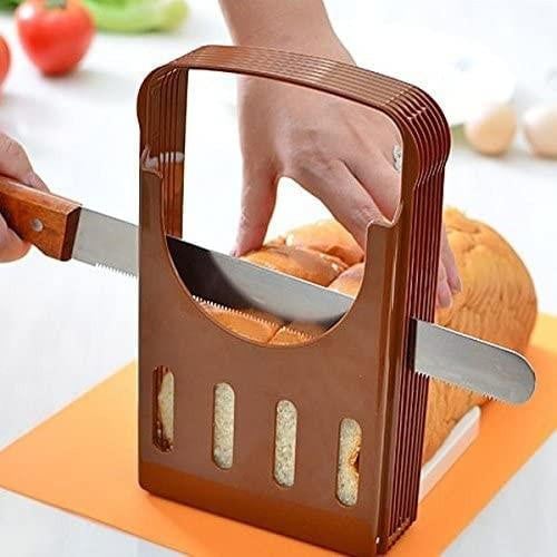 Opvouwbare handmatige broodsnijmachine met instelbare dikte, bruin
