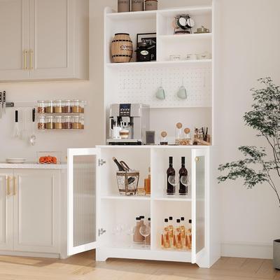Garvee Tall Pantry Cabinet with Glass Doors, Freestanding Kitchen Storage Cabinet