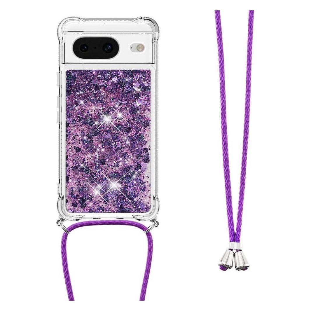 Cover-Discount Google Pixel 8 - Glitzer Hülle mit Umhängeband violett (Google Pixel 8) (660146623A)
