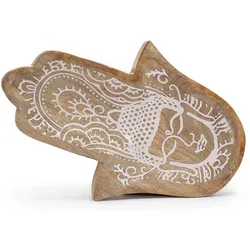 Long Tray 30x20.5x2.5cm - Hamsa Shape with Buddha Whitewash